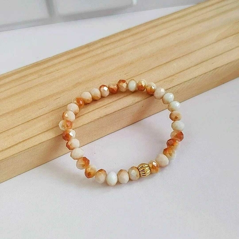 Pulseira com Cristal Degradê e Dourado – Fio de Silicone Elástico 