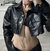 CAMPERA CROP ENGOMADA NEGRA - comprar online