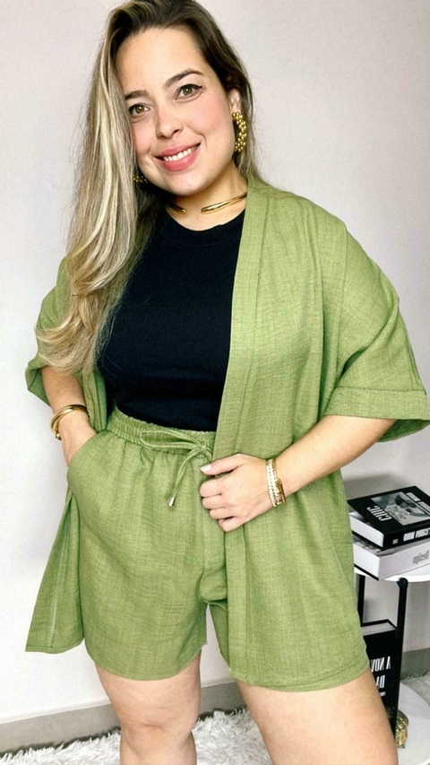 CONJUNTO QUIMONO E SHORT PLUS SIZE - VERDE - comprar online