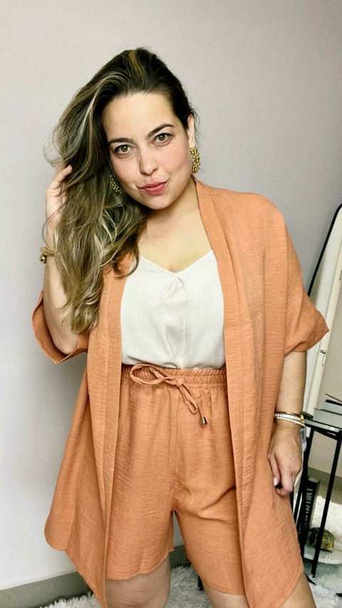 CONJUNTO QUIMONO E SHORT PLUS SIZE - TELHA - comprar online