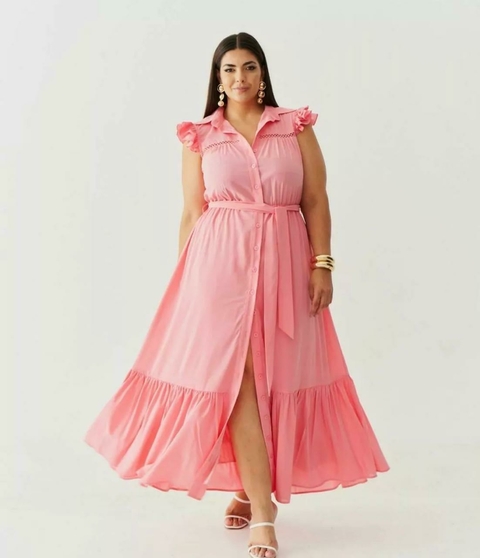 Vestido Midi com Babados e Renda – Rosa - comprar online