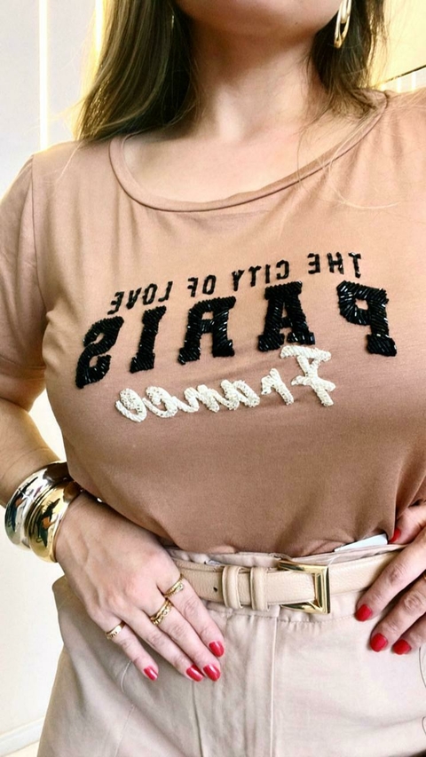 Camiseta Bordada - Paris - Capuccino