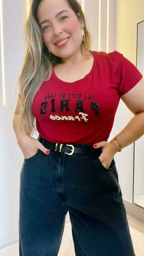Camiseta Bordada - Paris - Marsala - comprar online