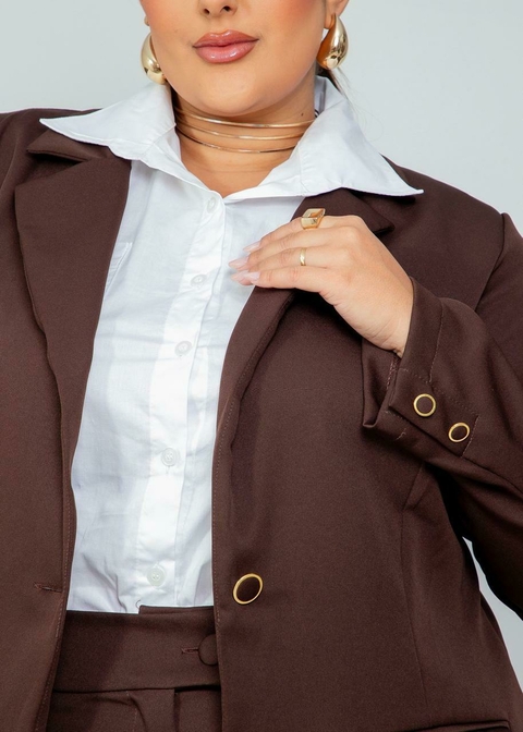 Blazer em Alfaiataria com Botões - Marrom