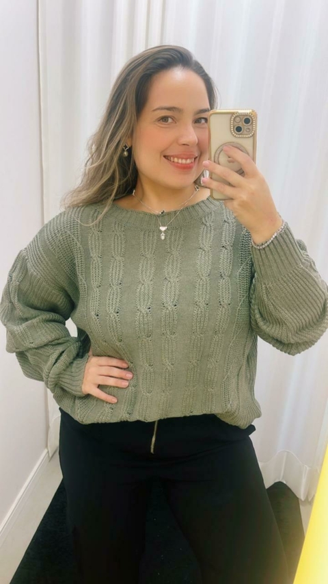 Blusa em Tricot Trabalhado - Cinza - comprar online