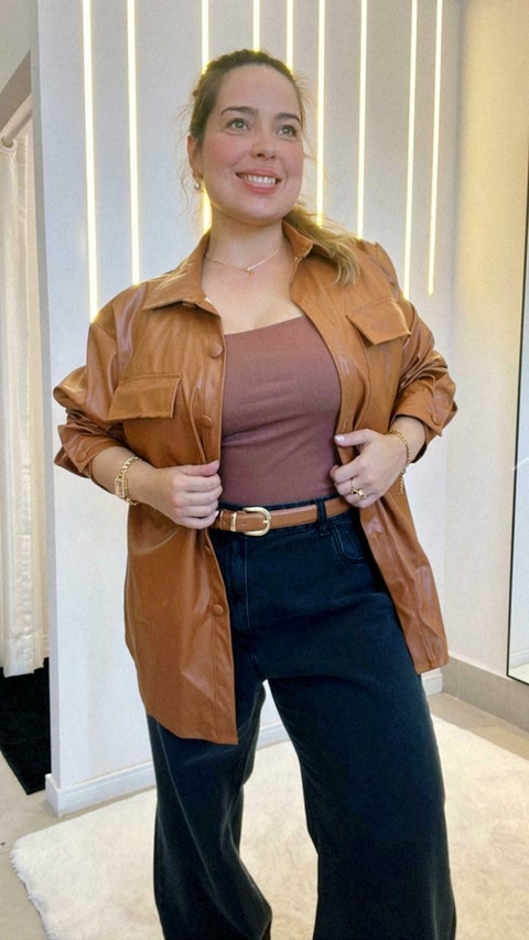 REGATA PLUS SIZE MALHA CANELADA - MARROM - comprar online