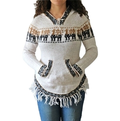 SHAKIRA SWEATER PULLOVER CON CAPUCHA DE LANA DE ALPACA - BARRO COCIDO