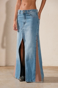 Saia Jeans Recorte Amaris Marrom - loja online