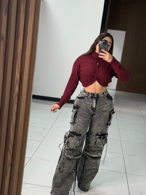 Wash denim cargo