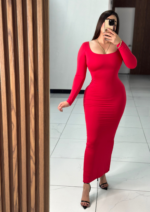 Vestido maxi rojo manga larga