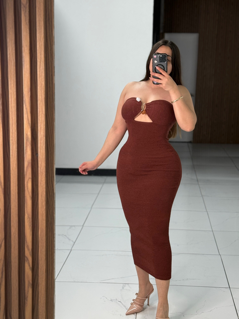 Coffe strapless dress