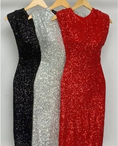 Vestido Paetê Bordado com Ombreira - comprar online