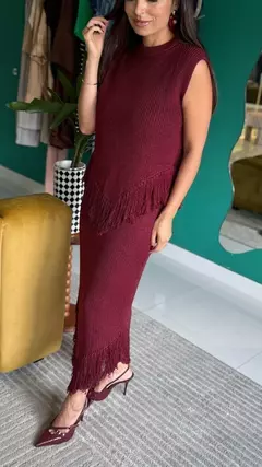 Conjunto Blusa e Saia Tricô Franjas - Lojas Serrana