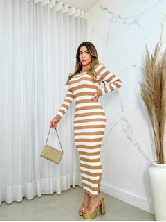 Vestido Modal Listrado Manga Longa Comprido - loja online