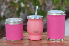 Set matero 3 piezas con mate keep Aluminio rosado