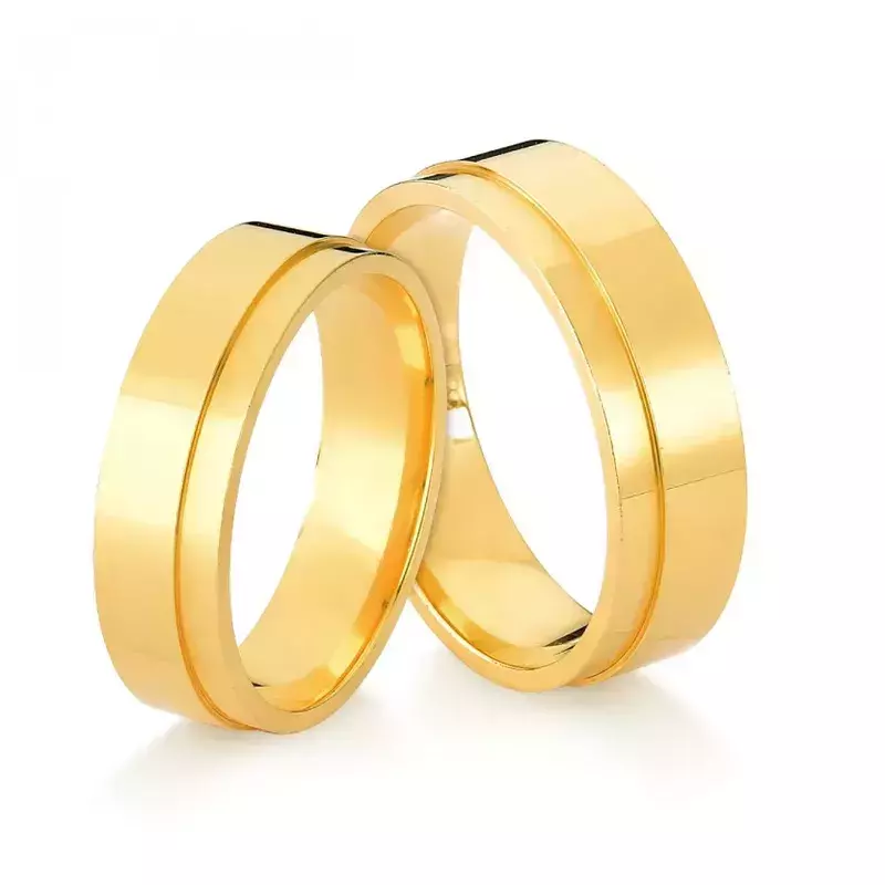 Par de Alianças Quadrada 4mm em Ouro 18k