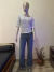 Blusinha Decote canoa Listrada Branco/Azul Yéssica M