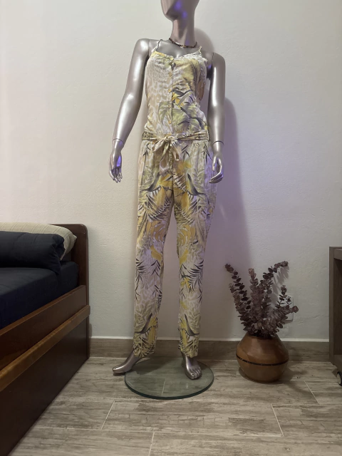 Macacão MX M Florido Amarelo de alcinhas