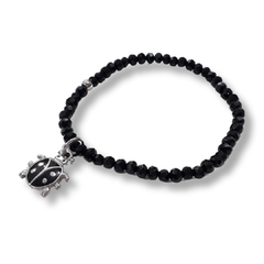 Pulsera Cristal Negro Con Vaquita