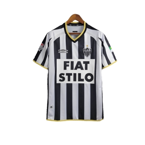 Camisa Retrô Atlético Mineiro I 2003 - Umbro Masculina - Branca e preta com detalhes em amarelo e com patrocínio