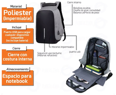 Imagen de Mochila Porta Notebook 15.6 Antirrobo Gris