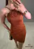 VESTIDO CURTO COM BORDADO MANUAL TELHA - G - URBANA´S