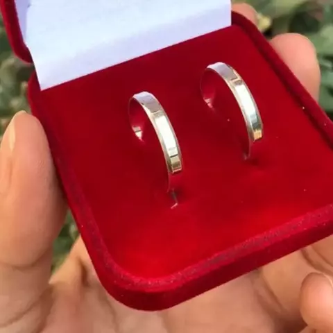Par de Alianças e Anel Solitário Namoro Prata Fina 4mm - EmotionRing