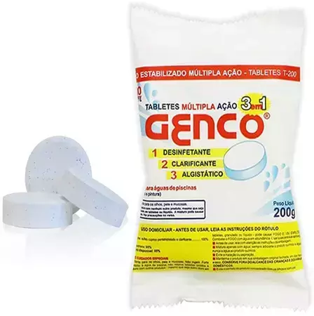 Pastilha de Cloro Genco 200gr 3 em 1 Múltipla ação