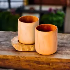 Copo Rústico Personalizado de Madeira com Pires Rústico 80ML - Donamora