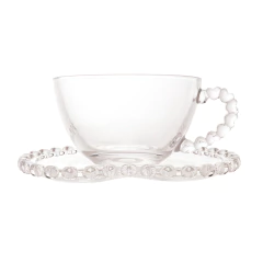 Xícara Para Chá Com Pires de Cristal de Chumbo Coração 170ml Lyor (5073) - Donamora