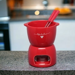 Conjunto Fondue De Porcelana Lamour Vermelho 5 Peças 300ml - Donamora