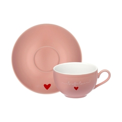 6 Xícaras Chá Com Pires De Porcelana Lamour Rosa 160ml (6271) na internet