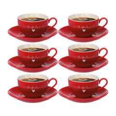 6 Xícaras Chá Com Pires De Porcelana Lamour Vermelha 160ml (6269) na internet
