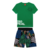 Conjunto infantil para menino de verão da Kyly Camiseta em algodão verde e bermuda em tactel Estampada