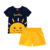 Conjunto infantil menina Kyly Camiseta azul estampa de sol e shorts amarelo em algodão - comprar online