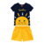 Conjunto infantil menina Kyly Camiseta azul estampa de sol e shorts amarelo em algodão na internet