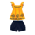 Conjunto infantil menina Milon Blusa amarela com bordado em azul e shorts azul