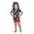 Conjunto Infantil Menina Elian Blusa azul com estampa de flor e bermuda ciclista vermelha em algodão - comprar online