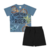 Conjunto infantil menino Elian Camiseta na cor azul estampa de bicicleta e bermuda na cor preto