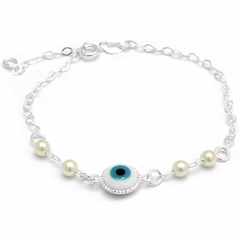 Pulsera Ojo Protector Blanco Con Perla 19Cm( P11118)