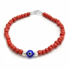 Pulsera Bolitas Rojas Y Ojo Azul 17,5Cm (P27370)