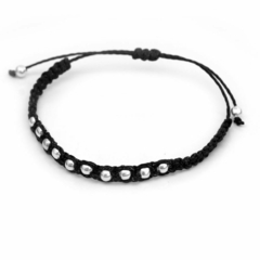 Pulsera Negra Con Bolitas 4Mm - Regulable (P35074)