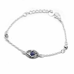 Pulsera Ojo Protector Con Cubic Azul 18 A 21Cm (P45169)