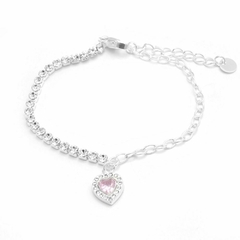 Pulsera Combinada Con Cubic Y Corazón Rosa 18 A 21Cm (P45934)