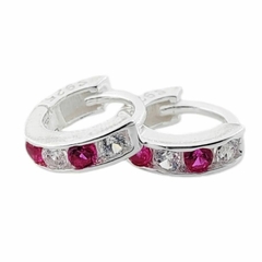 Aros Cubano Italiano Con Cubic Combinado Fucsia 1Cm PA65565