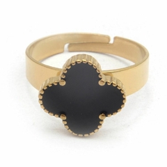 Anillo Dorado Flor VC Negro R3289 - comprar online