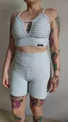 Conjunto De Short Empina Bumbum Brocado Branco