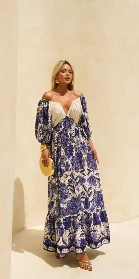 VESTIDO LONGO DECOTE EM V ESSÊNCIA DA NATUREZA