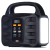 A imagem mostra um gerador portátil de energia. Ele possui um design compacto e portátil, com uma alça para facilitar o transporte. O gerador é de cor preta e possui um painel frontal com diversas portas e um display digital.

Características visíveis:

P