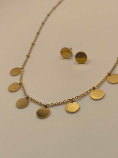 Conjunto brinco com colar dourado Aço Inox